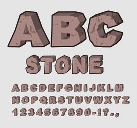 stone abc. rock font. set of letters in brown.