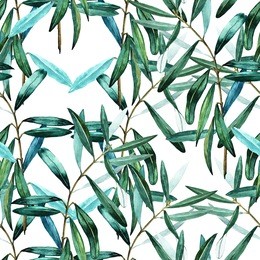 nature flowers and leaves watercolor seamless pattern background