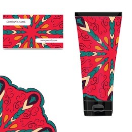 cream tube pattern with mandala. vector illustration. visit card, packaging for organic cosmetic, medallion