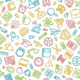 pattern back to school and education with color thin line icons school supplies on white background.  vector illustration