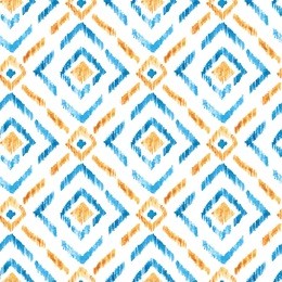 seamless hand drawn watercolor ikat background ethnic pattern. tribal blue boho native backdrop for fabric, textile, wrapping paper, card, invitation, wallpaper, web design