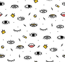 seamless pattern in the style of psychedelic eyes with his lips. pattern for fashion with eyes. the template for the cover fabric, books. modern design for the fabric.