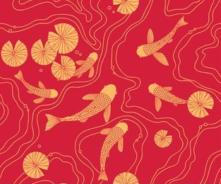 goldfishes in chinese style. seamless pattern