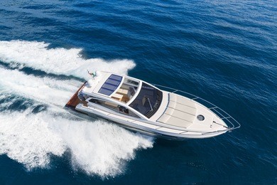 luxury motor boat, rio yachts italian shipyard, aerial view