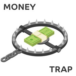 money trap. vector flat illustration. flat 3d isometric style money finance banking credit loan trap vector illustration.
