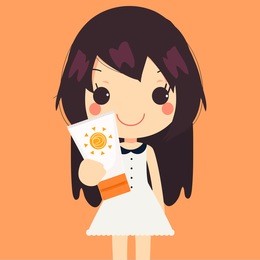 cute woman hold sunscreen cream. vector illustration