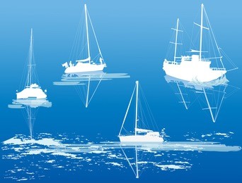 illustration with ship silhouettes on blue background