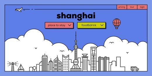 shanghai modern web banner design with vector linear skyline