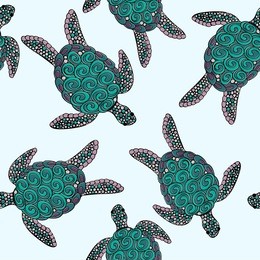 vector seamless colorful turtle pattern with hand drawn zentangle turtle illustrations