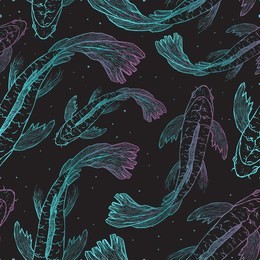  japanese fish carp koi seamless pattern swimming. hand drawn.