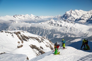 landscape in the swiss alps near piz gloria and the schilthorn summit.