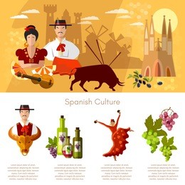spain infographics traditions and culture spanish attractions people vector illustration