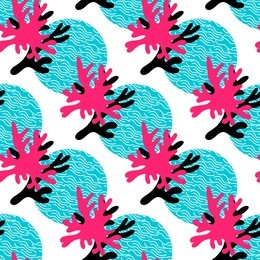 exotic seamless pattern with colorful corals and waves on a white background. waves background. abstract seamless pattern. vector illustration. all over print.