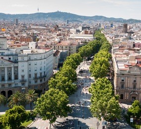 top view on barcelona street -  la rambla