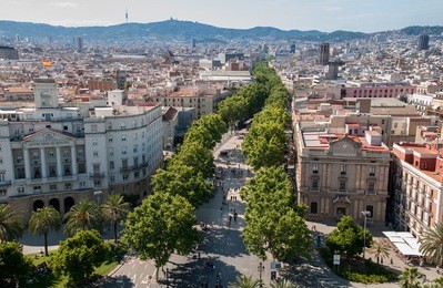 top view on barcelona street -  la rambla