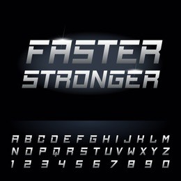 fast strong futuristic alphabet lettering.vector font. capital letters and numbers. great font for headlines, labels, quotes, titles, posters or logotypes. latin alphabet letters.
