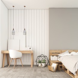 minimal white working and bedroom / 3d render image