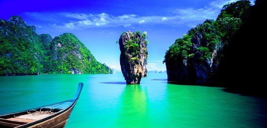gorgeous scene in tapu island.the beach and fishing boats.james bond island phangnga thailand.