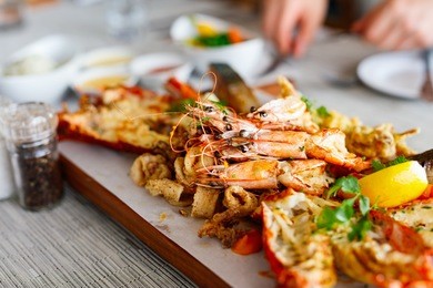 close up of delicious grilled seafood platter