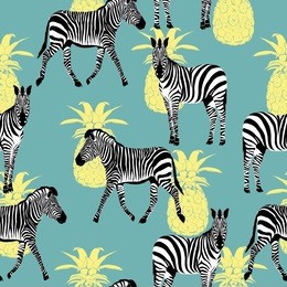tropical jungle with zebra,pineapple and split leaves pattern 