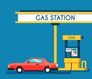 gas filling station. energy. vector flat illustration. gasoline and oil station. happy customers