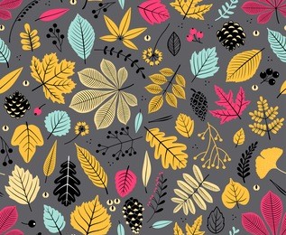 autumn seamless pattern with leaf, autumn leaf background. abstract leaf texture. cute backdrop. leaf fall. colorful leaves. dark gray background. the elegant the template for fashion prints. vector.
