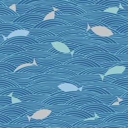 doodle sea waves and fishes pattern. marine background. vector seamless navy blue wallpaper.

