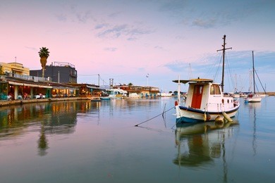 evening in mikrolimano marina in athens, greece.