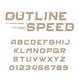 outline speed alphabet font. oblique letters and numbers in line style. vector typeface for your design.