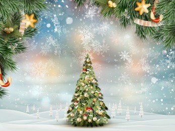 christmas fir tree on winter landscape. eps 10 vector file included