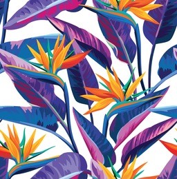 seamless tropical pattern with strelitzia. vector illustration.