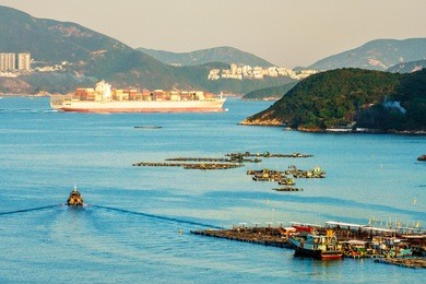 sok kwu wan fisherfolks village viewed from the observation deck of the family walk trail on lamma island, hong kong