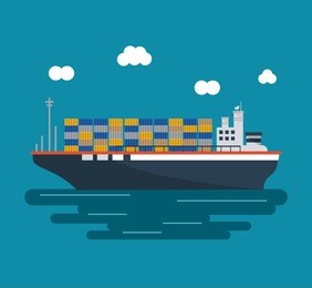 boat ship clouds sea ocen transportation icon. colorful and flat design. blue background. vector illustration