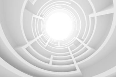 abstract architecture background. 3d illustration of white circular building. modern geometric wallpaper. futuristic tunnel design