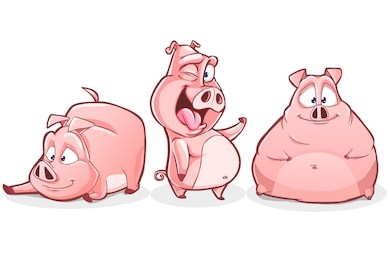 cartoon pig character set. vector clip art illustration with simple gradients on white background
