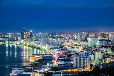 at night view of pattaya city beach at pratumnak viewpoint, pattaya,thailand