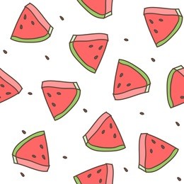 seamless pattern of doodle watermelon on isolated white background