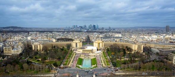 aerial view of palais de chaillot and jardins du trocadero