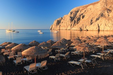 kamari beach at sunrise - santorini