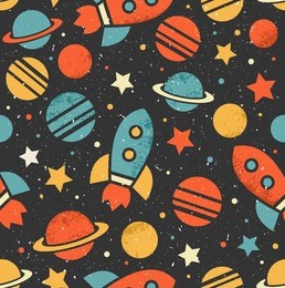 space elements seamless pattern. space background. space doodle illustration. vector illustration