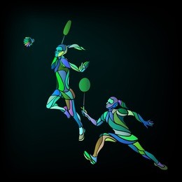 womens doubles badminton players. color vector illustration