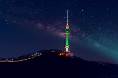 seoul tower and milky way  in seoul, south korea