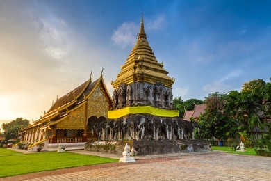 wat chiang man at sunrise, the oldest temple in chiang mai, thailand.