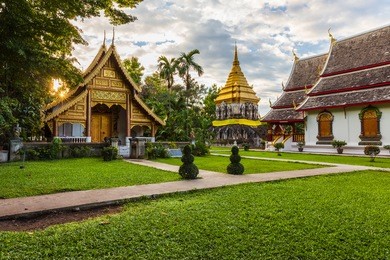wat chiang man at sunset, the oldest temple in chiang mai, thailand.