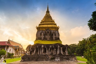 wat chiang man at sunrise, the oldest temple in chiang mai, thailand.