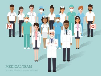 group of doctors and nurses and medical staff. medical team concept in flat design people characters.