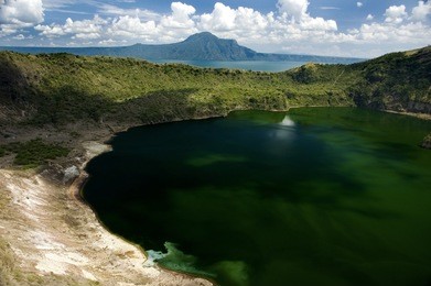 a view of the famous taal volcano and taal lake in tagaytay city, philippines.
