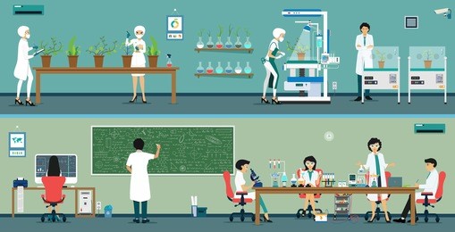 scientists are studying the plants and scientific research.