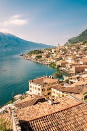 panorama of limone sul garda, a small town on lake garda, italy.