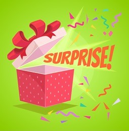 open surprise text gift box. vector flat cartoon illustration